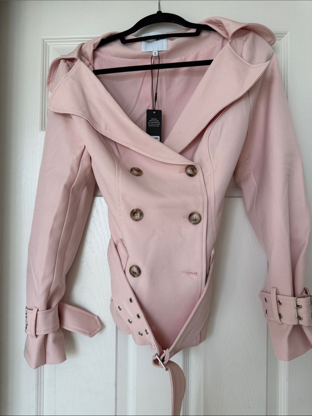 Fashion Nova Pink Double-Breasted Belted Trench Jacket